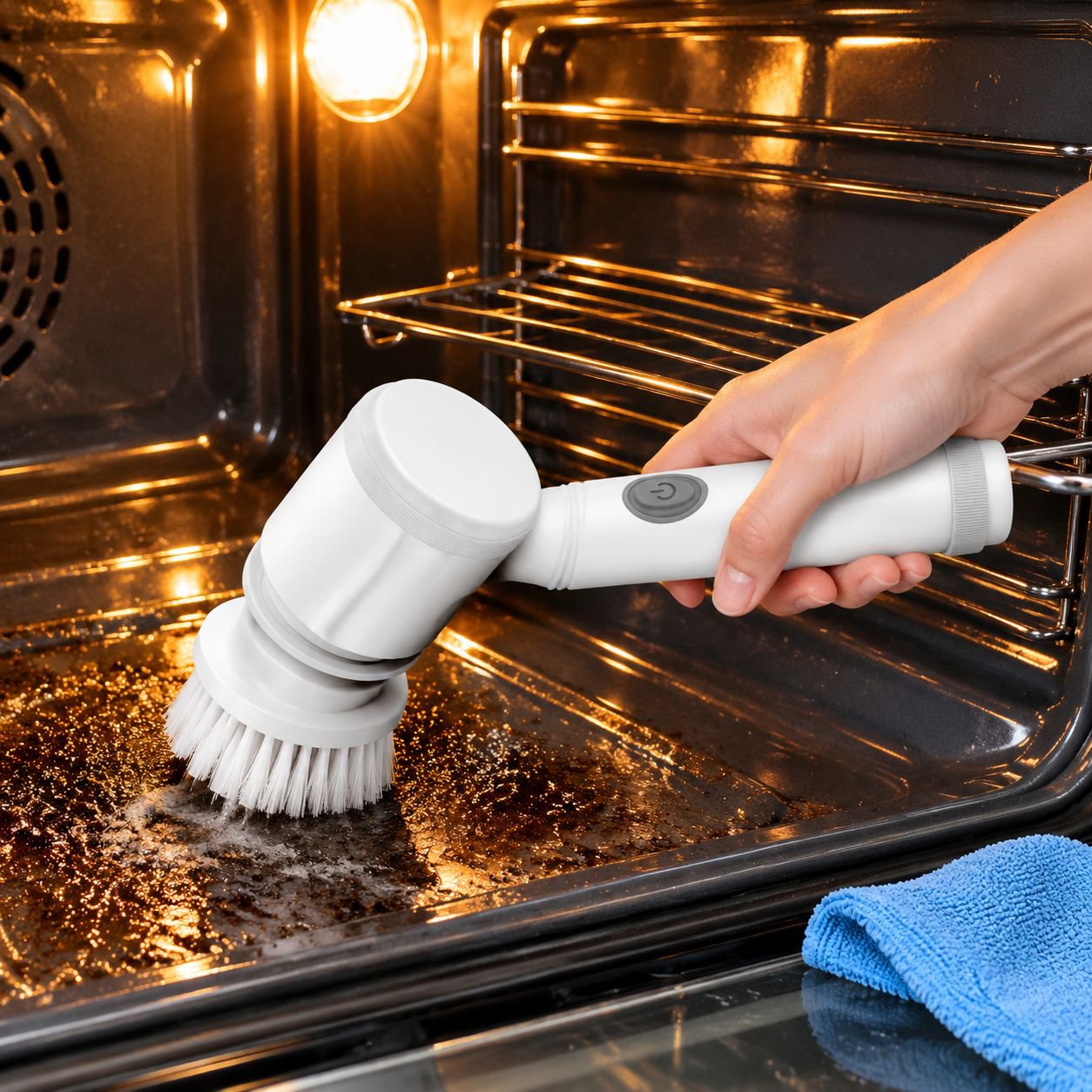 Sink being cleaned with the specialized brush from the tool set