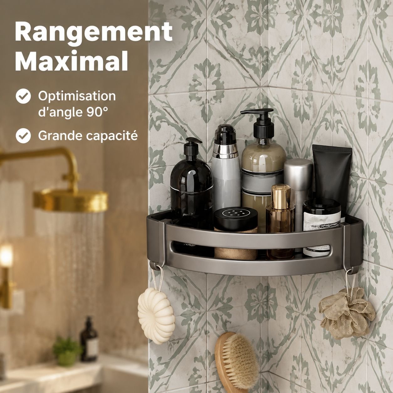 Étagère de salle de bain sans perçage
