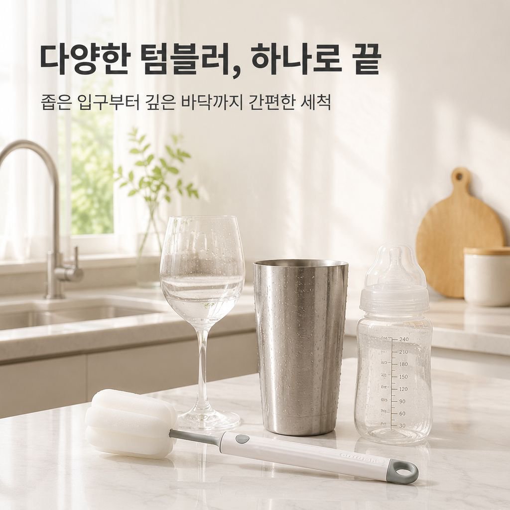 긴 손잡이 컵솔 신형 가정용 스펀지 교체형 청소브러시 컵 세척 브러시 스펀지 브러시