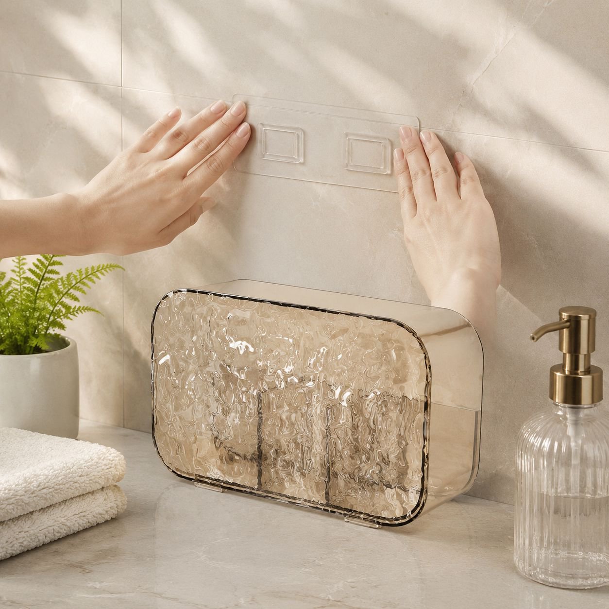 Minimalist Bathroom Multifunctional Cosmetic Box with Glacier Pattern Storage Rack