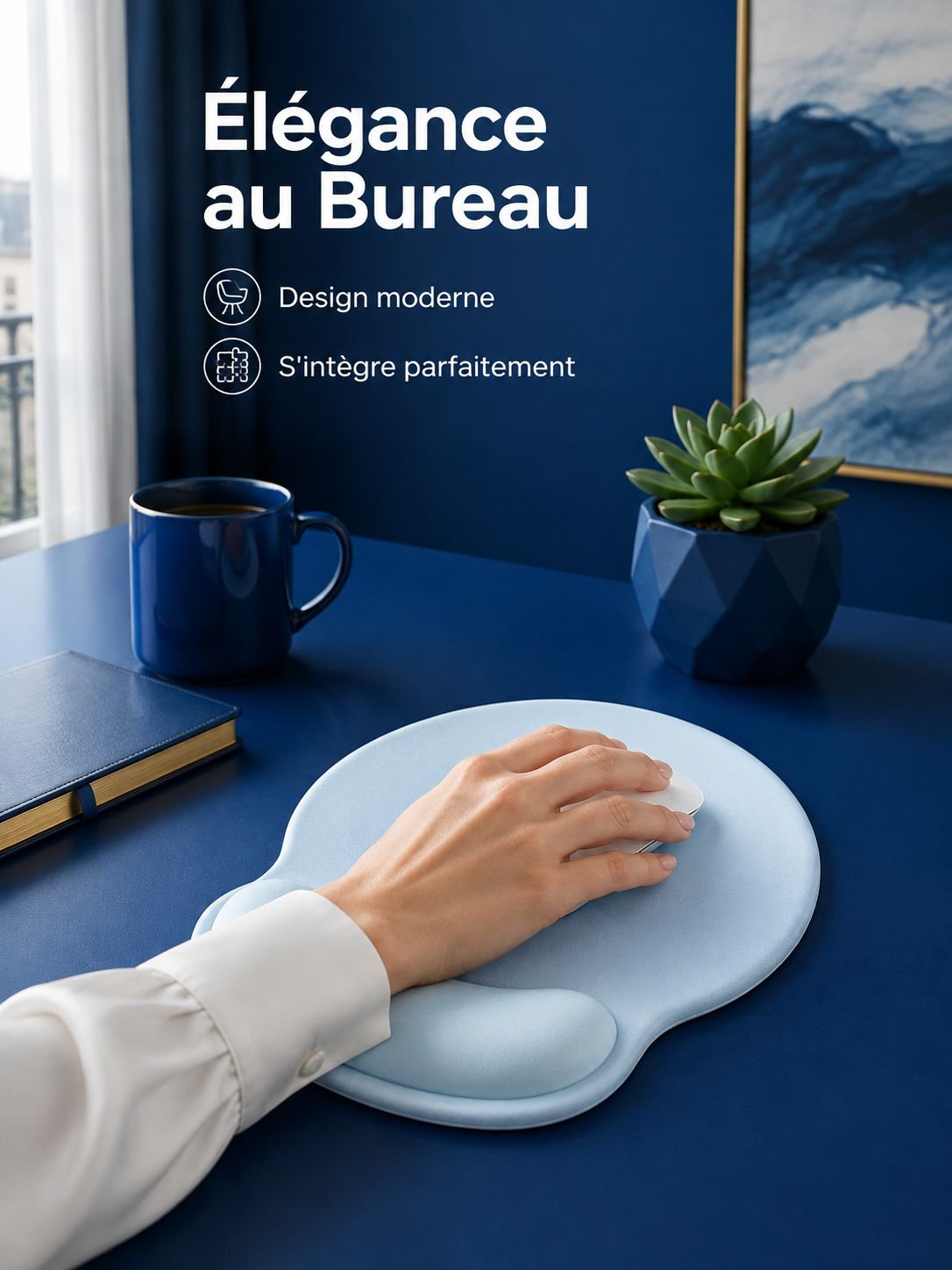 Tapis de souris ergonomique avec repose-poignet en mousse à mémoire de forme