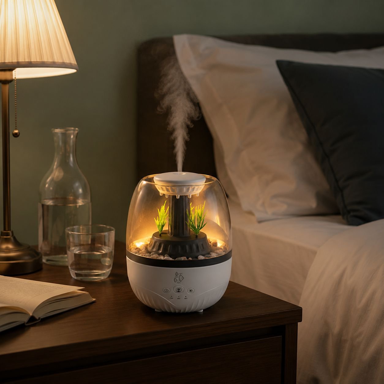 Home Silent Fish Tank Humidifier with Seven-Color Light Aroma Diffuser