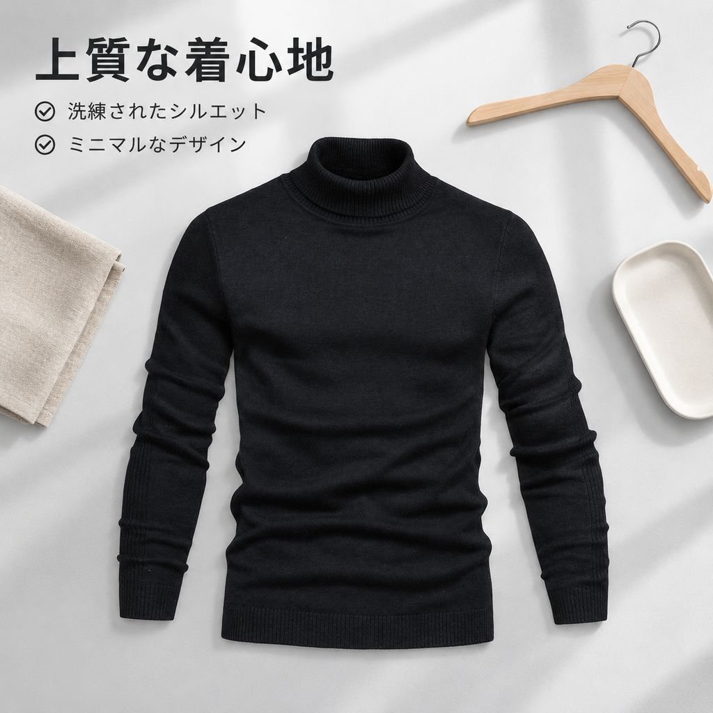 メンズ 無地ハイネックセーター
