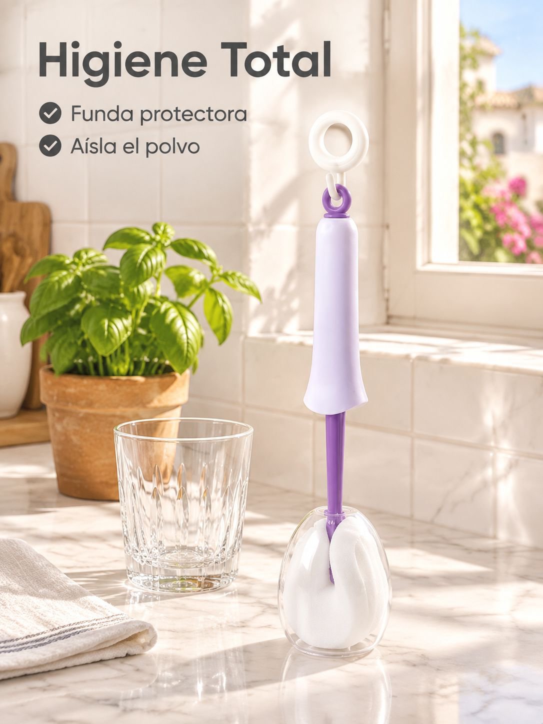 Cepillo para limpiar vasos, multifuncional, con funda antipolvo y exprimidor