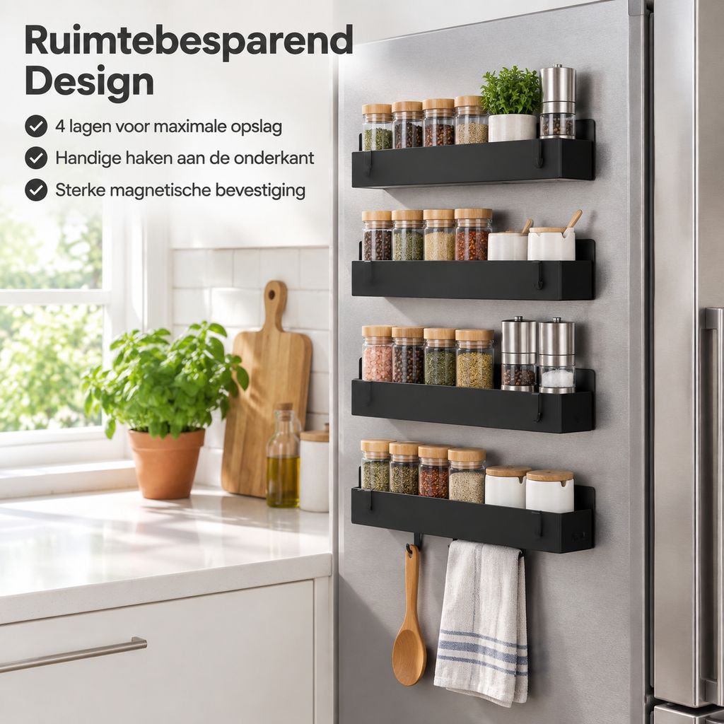 Carbon Steel Refrigerator Magnetic Spice Storage Rack for Home Daily Use in the Kitchen, Punch-Free 
