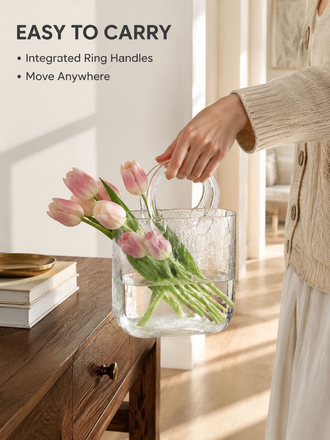 Glass vase hydroponic flower basket bag