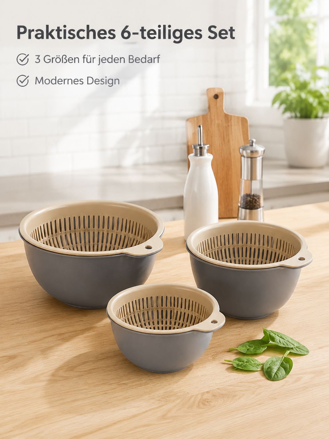 Doppeltes Abtropfkorb-Set, 6-teiliges Küchen-Set für Obst und Gemüse