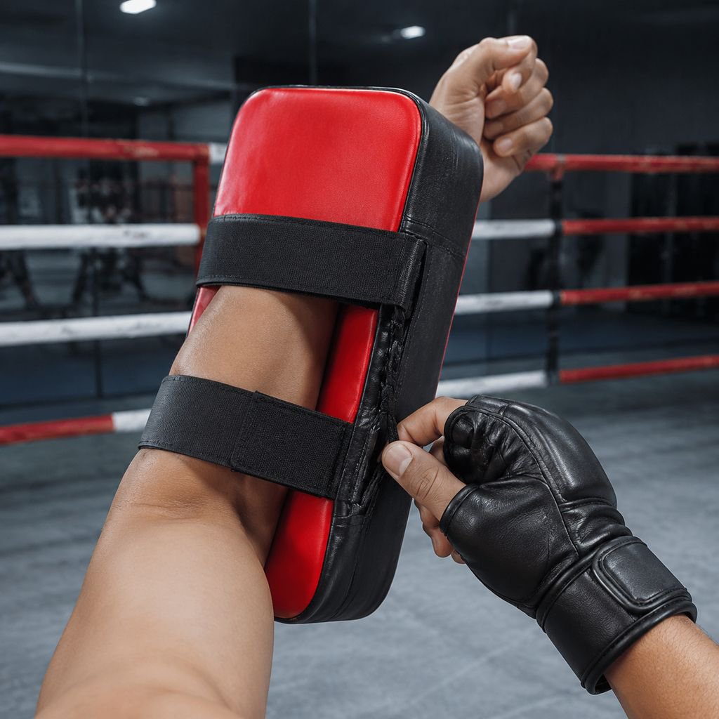 Boxer using multifunctional target for striking drills