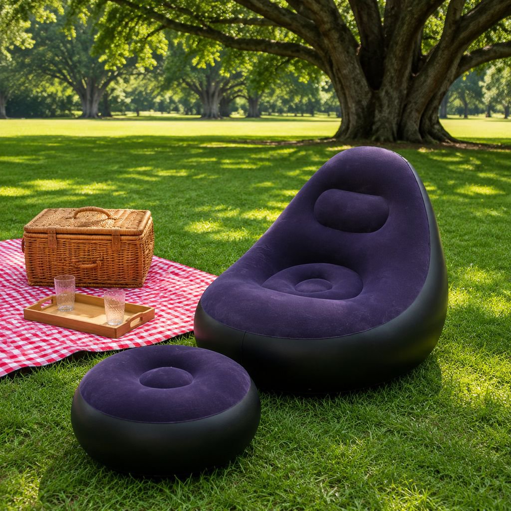 Thickened Inflatable Foldable Outdoor Sofa Chair in backyard setting