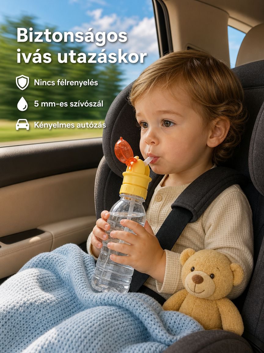 Univerzális ivópalack kupak, fulladásgátló kialakítással