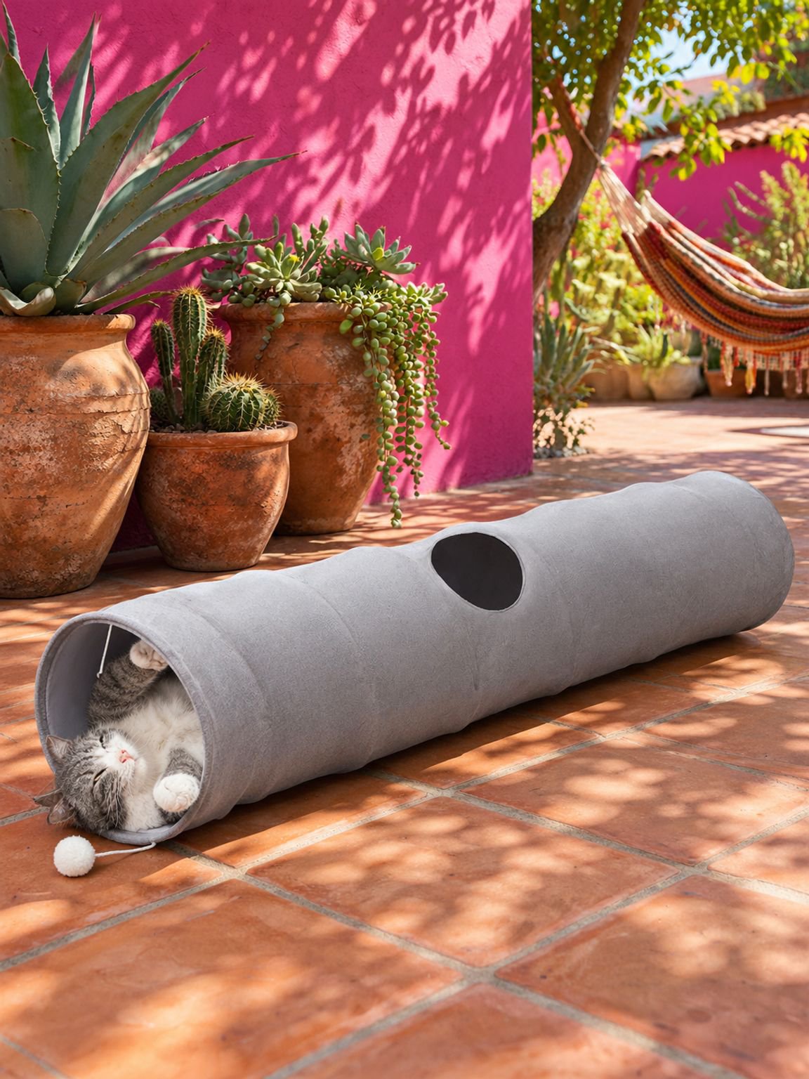 Túnel interactivo para gatos y mascotas en color azul
