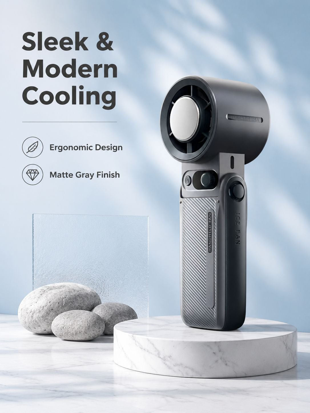 USB Digital Display Handheld Fan with Ice Compress for Office and Outdoor