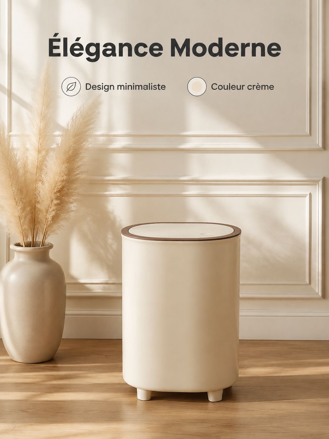 Poubelle domestique anti-odeur avec couvercle, grande capacité, bac de rangement pour salon