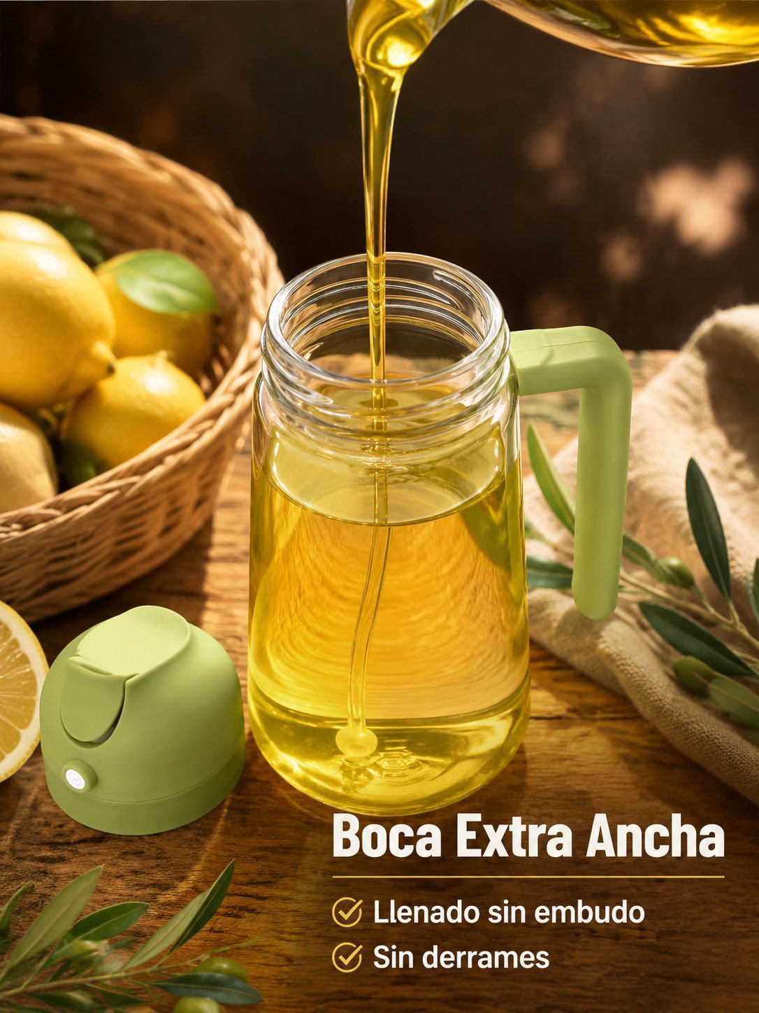 Dispensador de aceite de cocina con cuerpo de vidrio