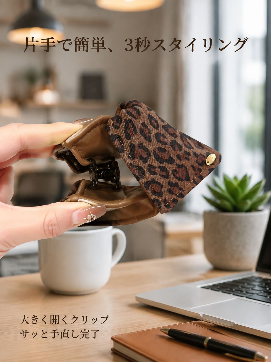 ヒョウ柄三角ヘアクリップ