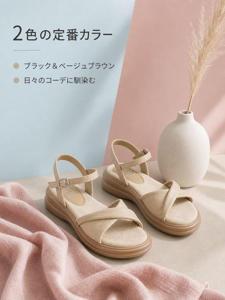 夏用厚底ワンストラップデザインサンダル レディース