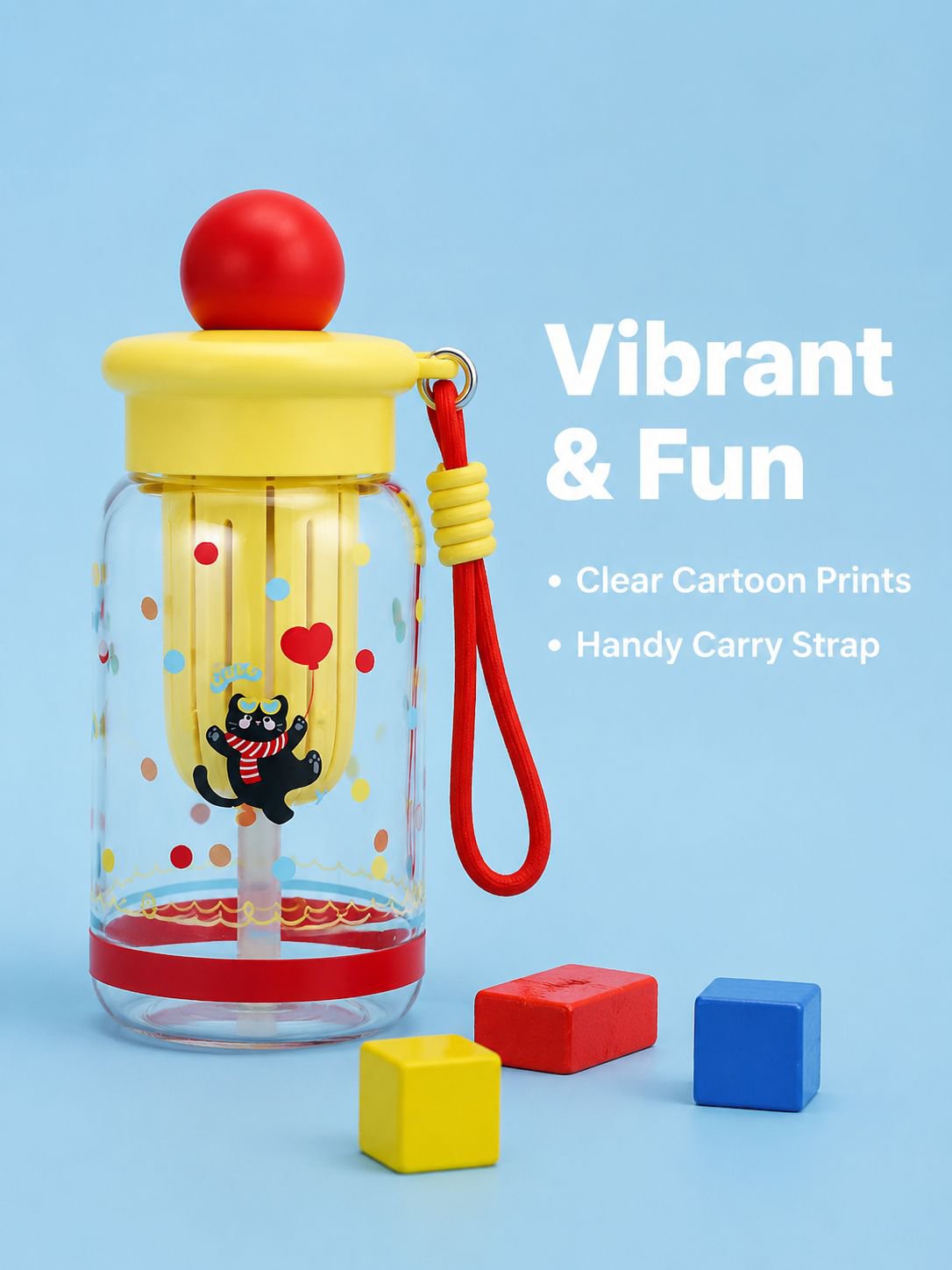 High-value, large-capacity plastic cup, cartoon straw cup for students and children, portable outdoo