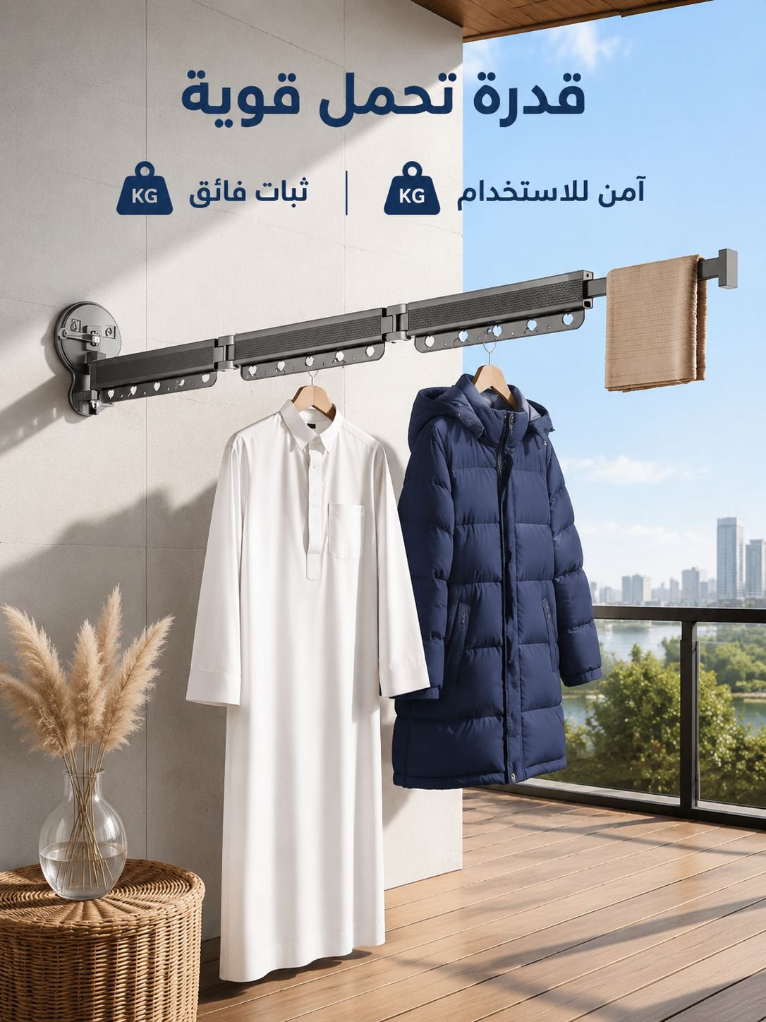 حامل ملابس تلسكوبي قابل للطي ألماني مع قوة الشفط القوية