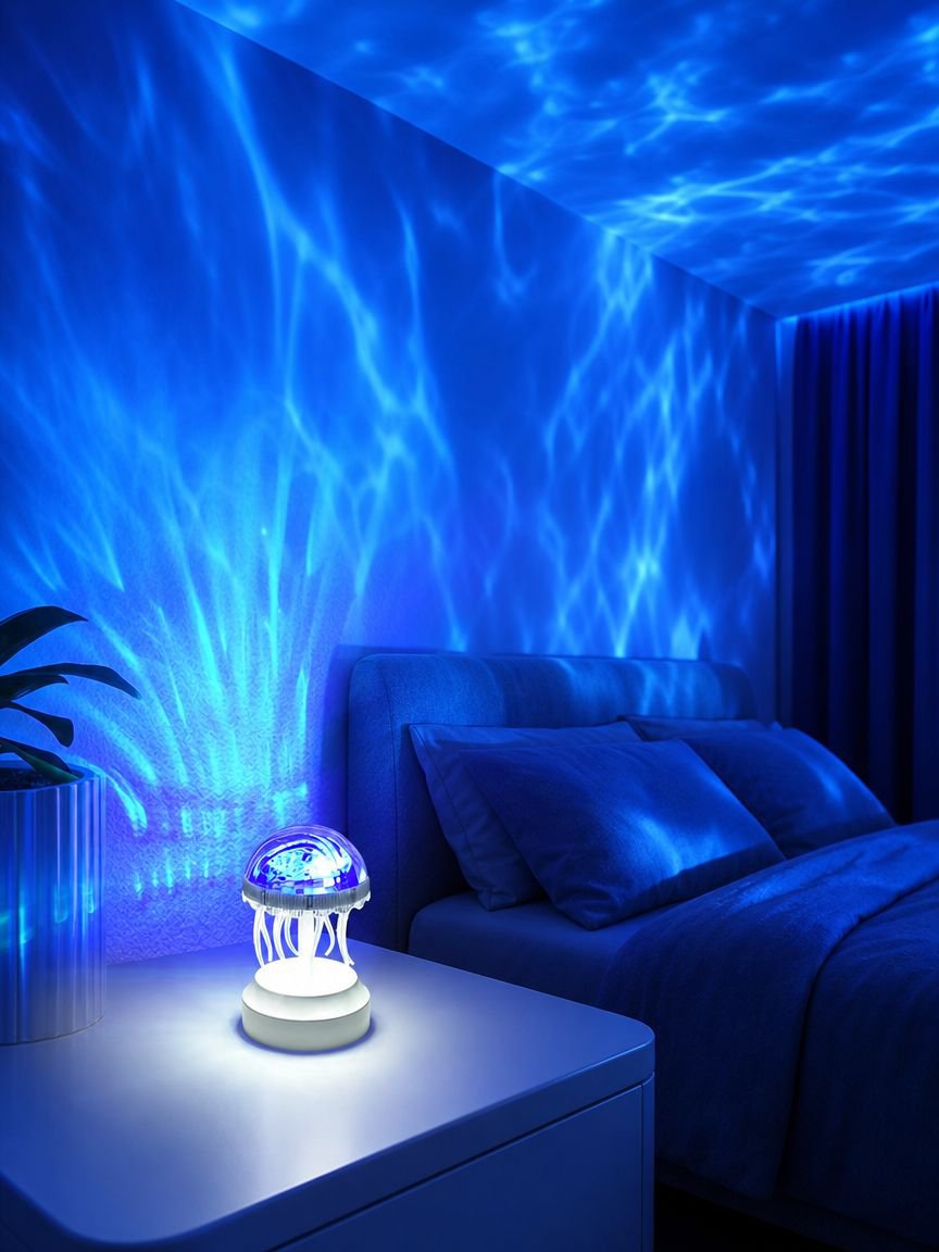 Close-up of eye protection jellyfish light with glowing effect