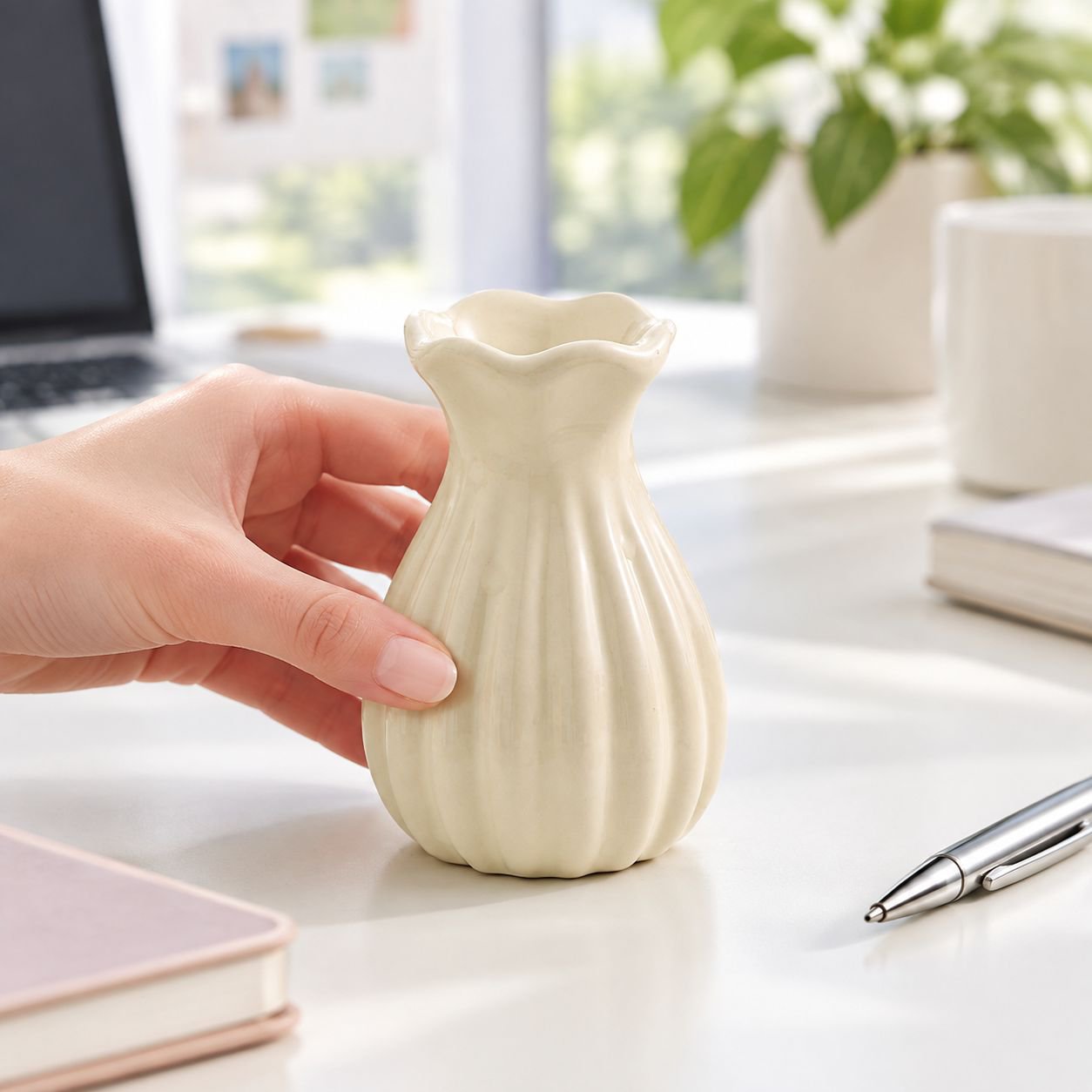 Mini Ceramic Vase with Artificial Flowers for Home Decoration