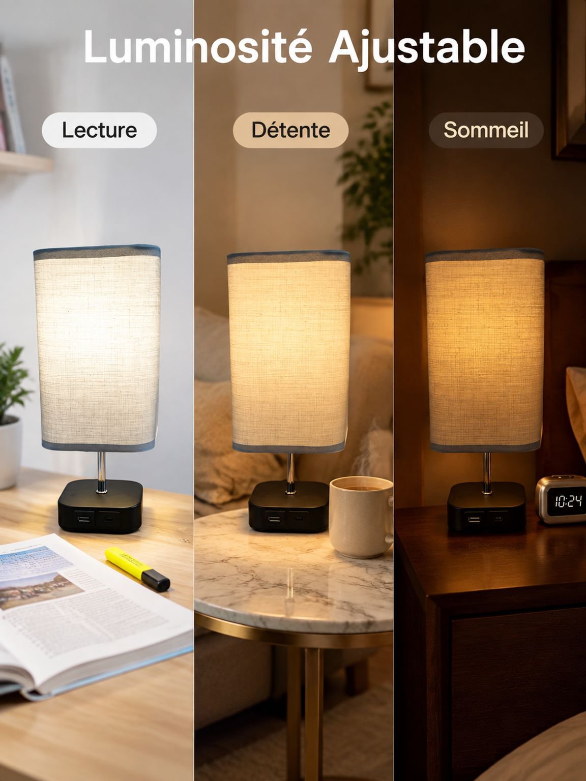 Lampe de bureau à double adaptateur et charge haute tension avec variateur à trois niveaux conçu sur
