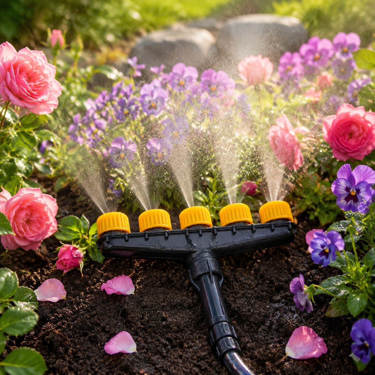 Multi-Sprinkler Head High-Flow Hose in garden use