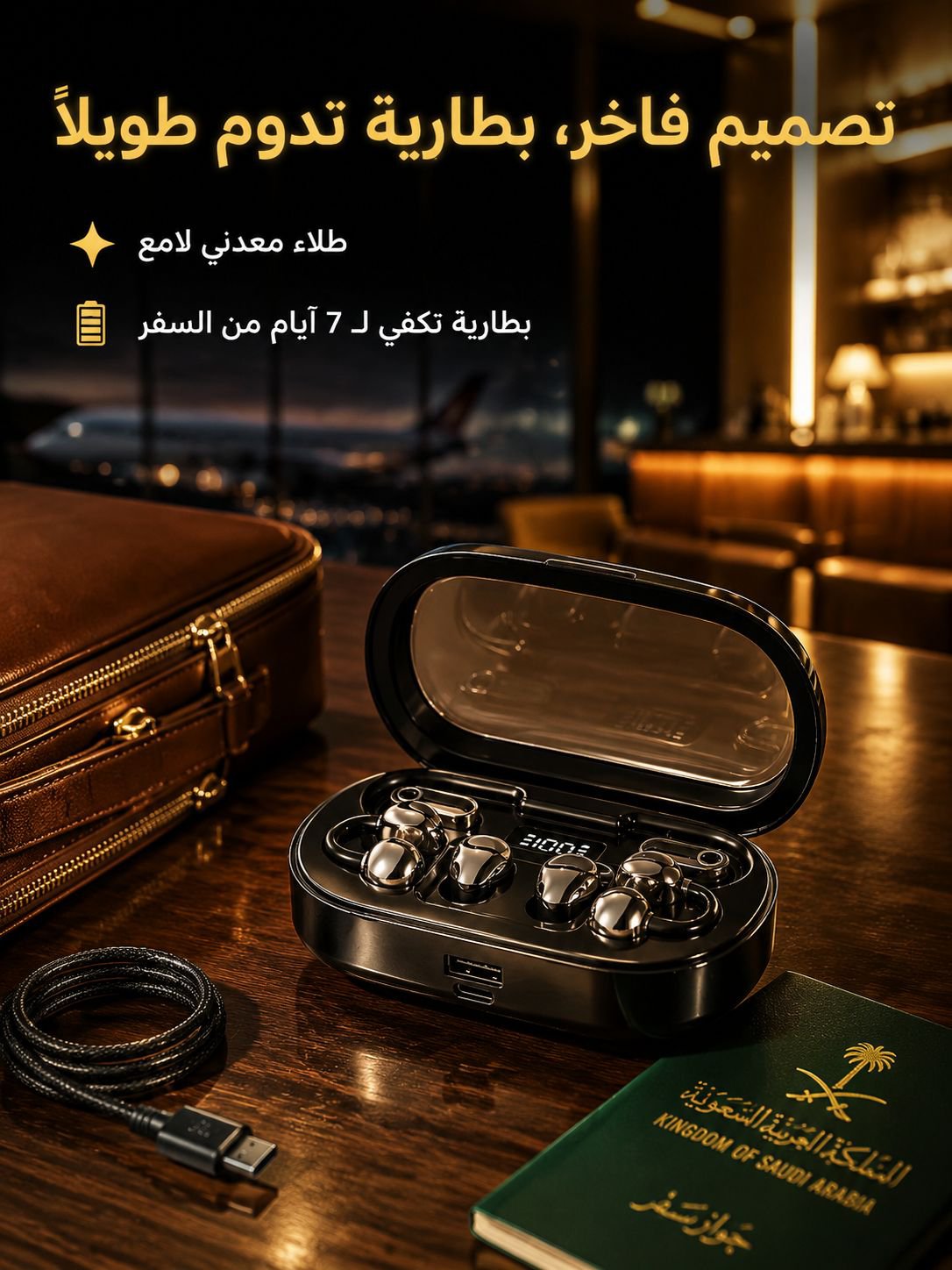 طقم من ثلاثة أزواج من سماعات البلوتوث اللاسلكية مع علبة شحن، بأنماط ارتداء متعددة وبطارية تدوم طويلا