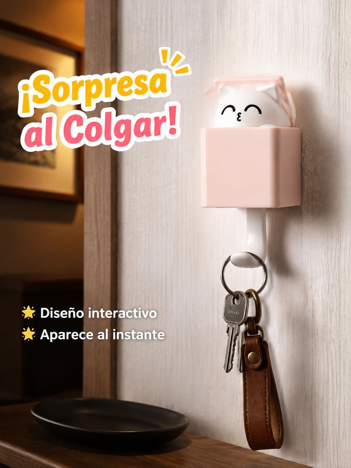Juego de 4 ganchos retráctiles con diseño de gato