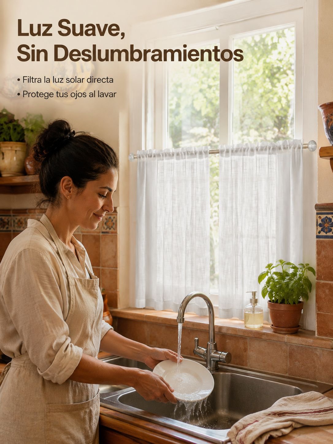 Cortina divisoria de lino para cocina, opaca para ventanas