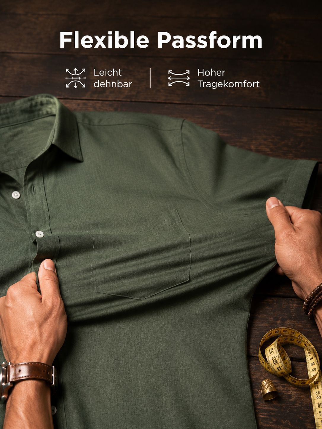 Alimens & Gentle Herren Leinen Kurzarmhemd Knitterfrei Freizeit Strand Sommer Elastisch