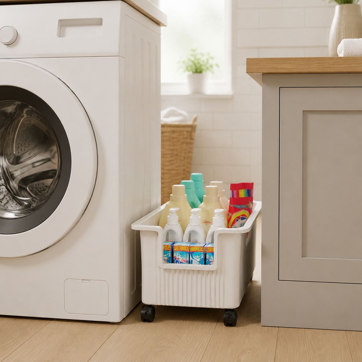 Bathroom Under Sink Movable Laundry Rack