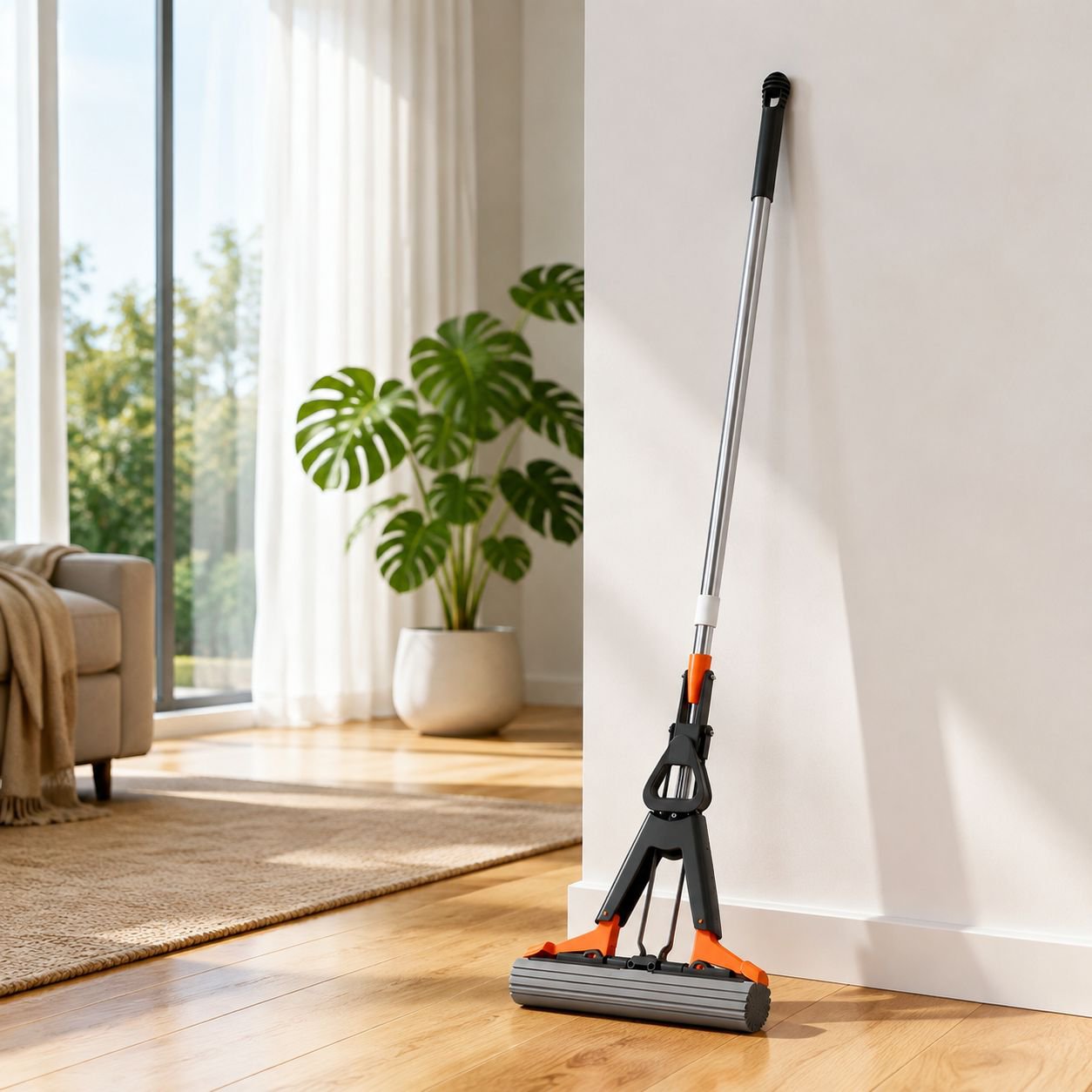 Household Lazy Folding Mop with Wringer, Self-Squeezing Mop