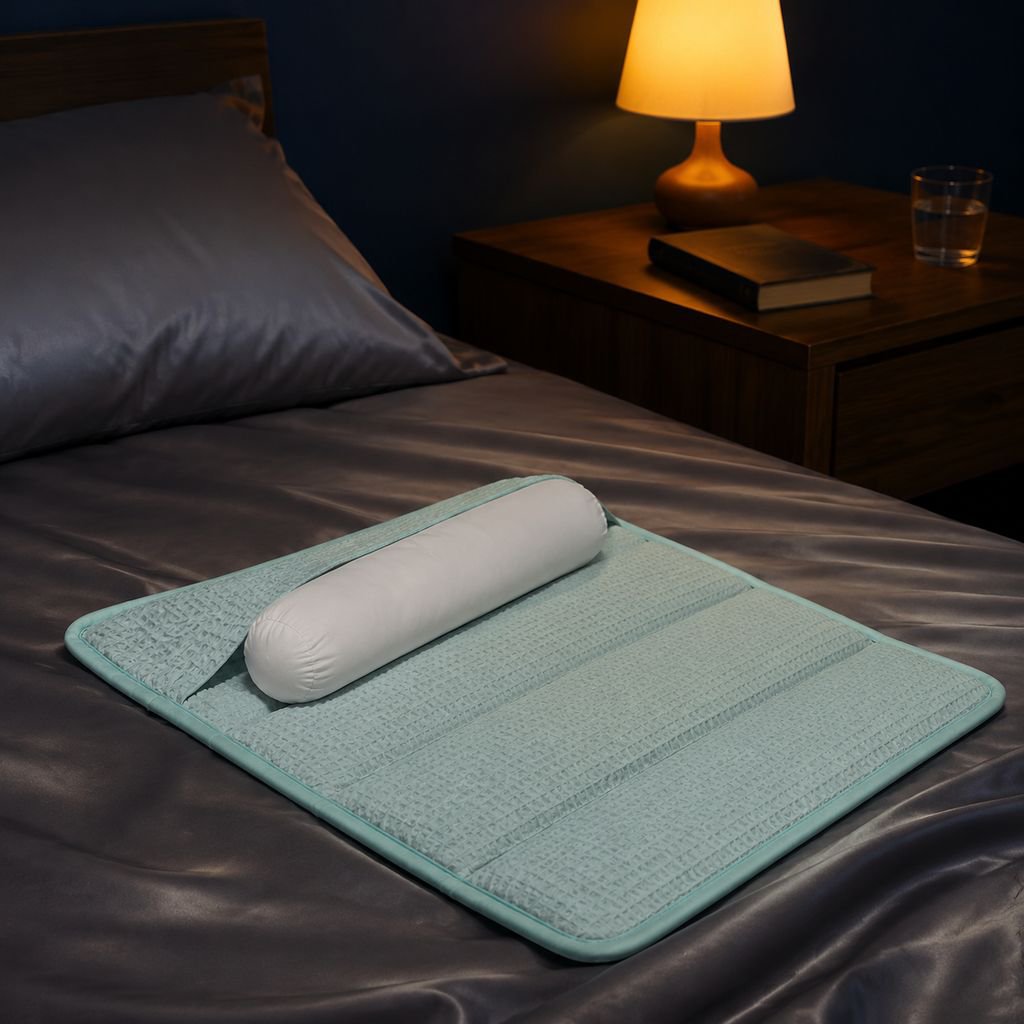 Closeup of adjustable cylindrical neck pillow material