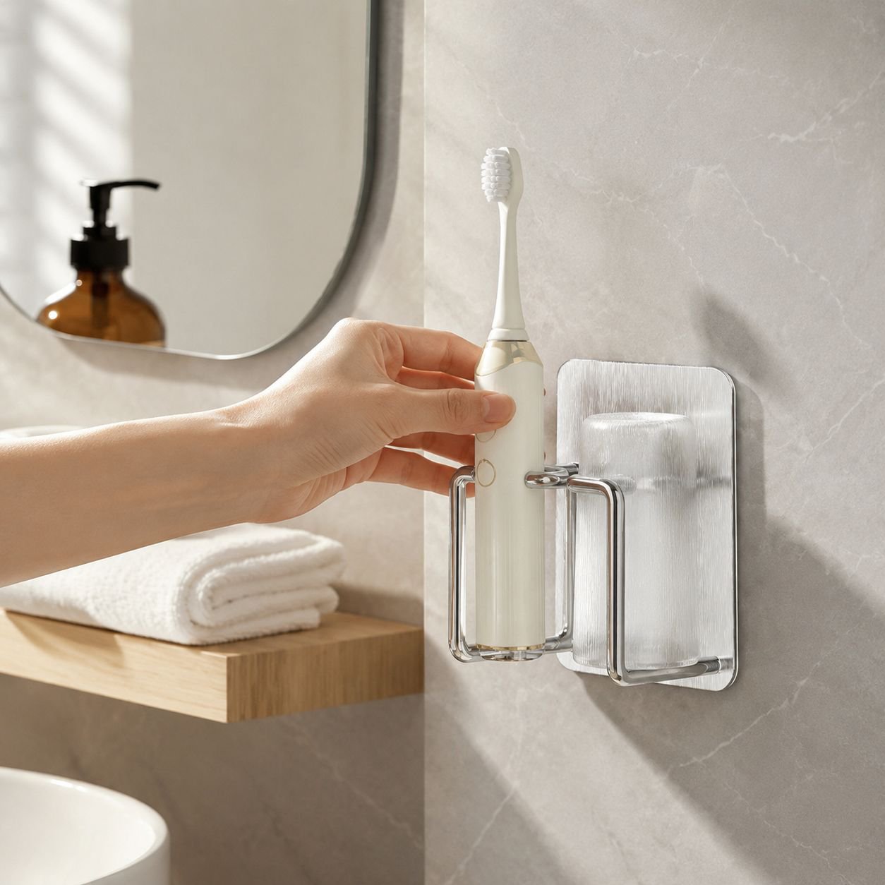 Porte-brosse à dents sans perçage avec gobelet