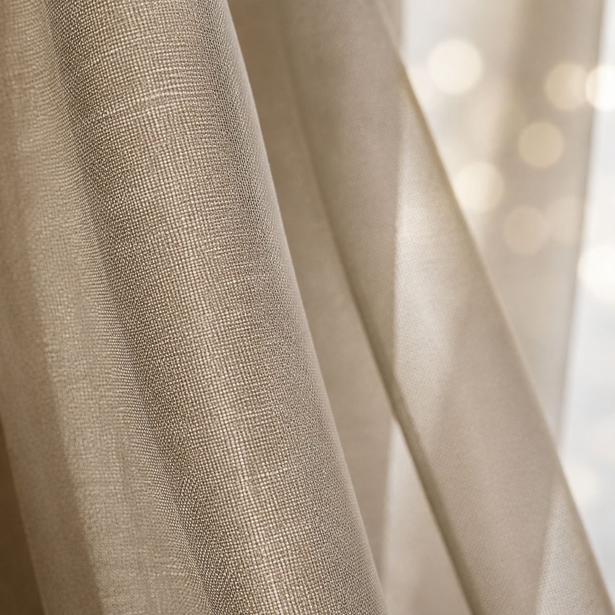 Home decoration with solid color semi-blackout curtain installed on a balcony door