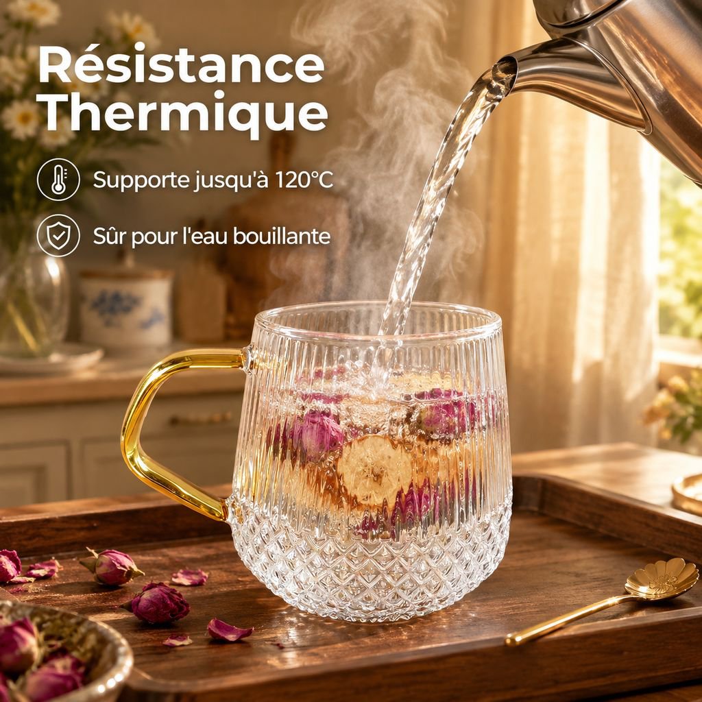 Tasse en verre borosilicate élégante pour la maison et le bureau