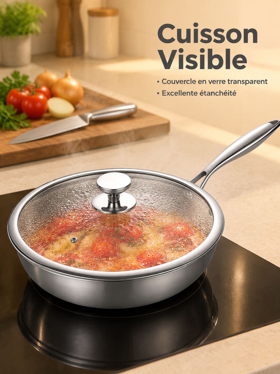 Intérieur lisse de poêle inox sans revêtement antiadhésif