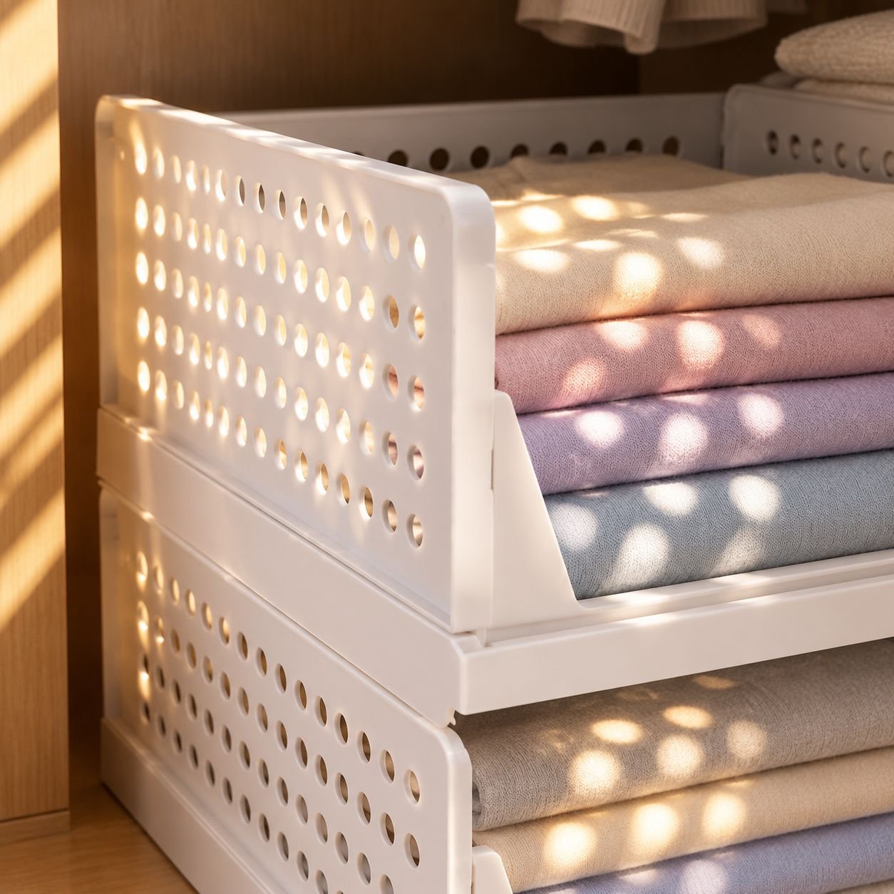 Stackable plastic drawers for closet organization
