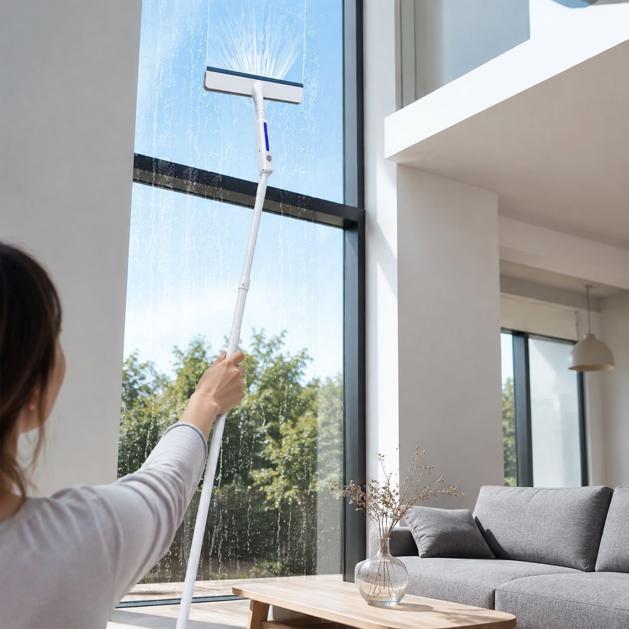 Neuer erweiterter Wasserspray, doppelseitige Reinigung, Glaswischer, Haushaltsfensterreinigung, Spez