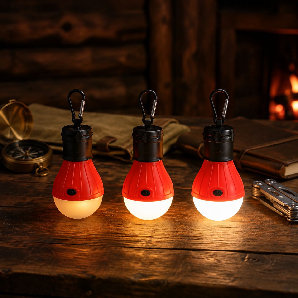 Energy-efficient LED light illuminating a camping tent