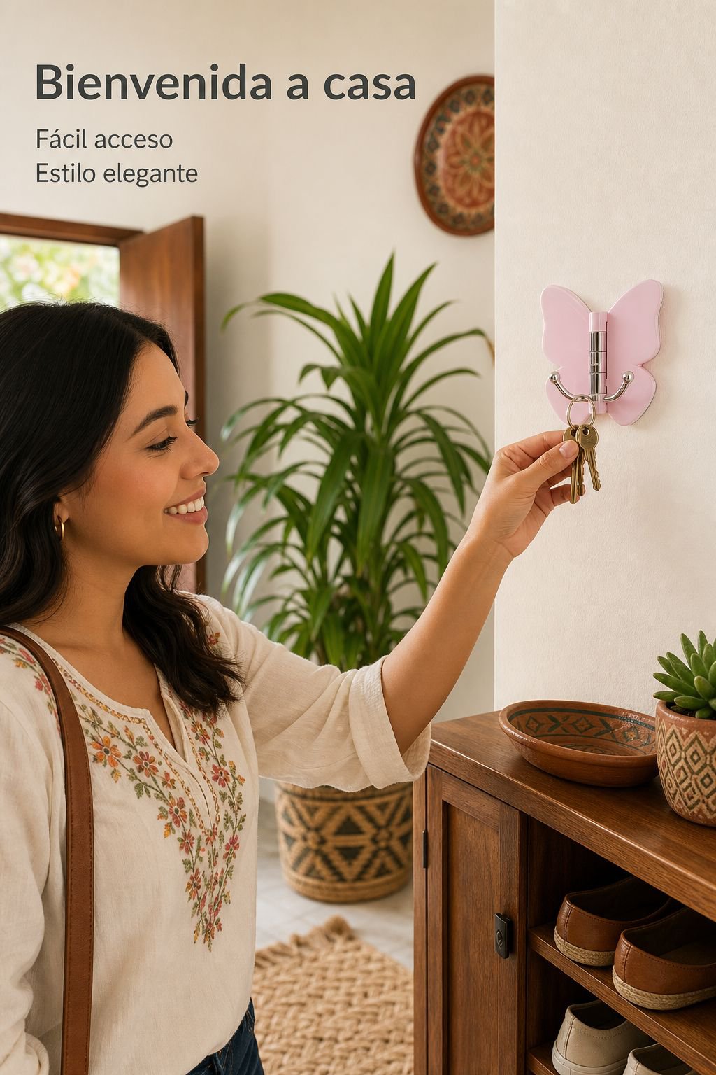 Ambiente decorado con gancho triple y mariposas giratorias