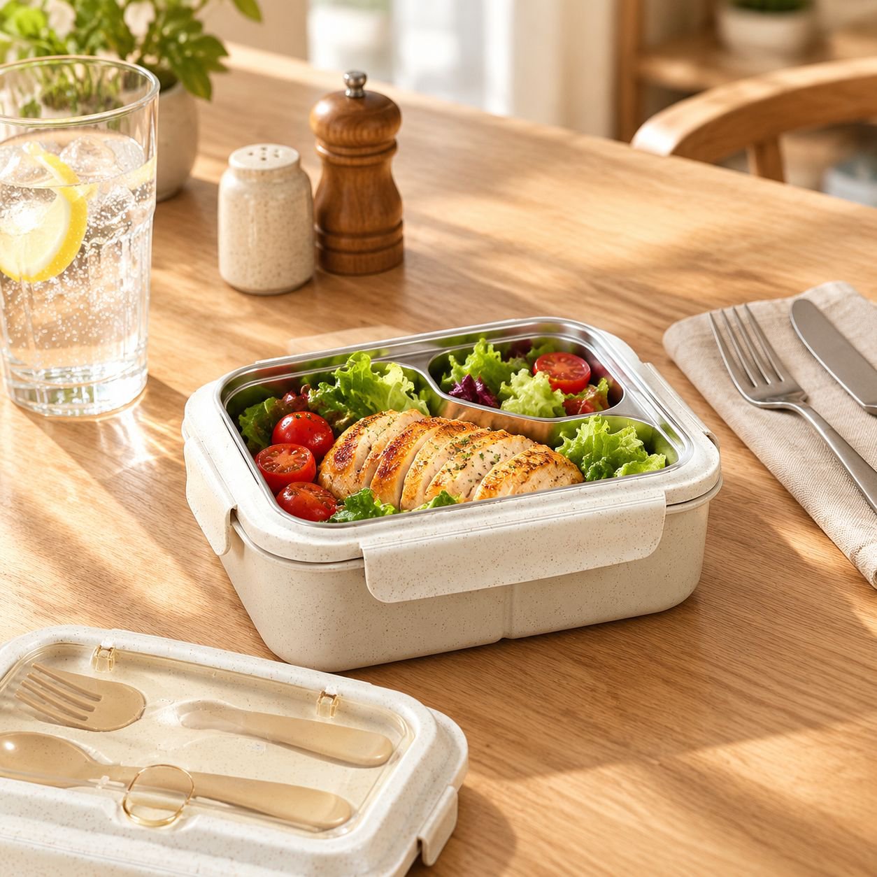 Microwave Safe Stainless Steel Compartment Bento Lunch Box for Office & School