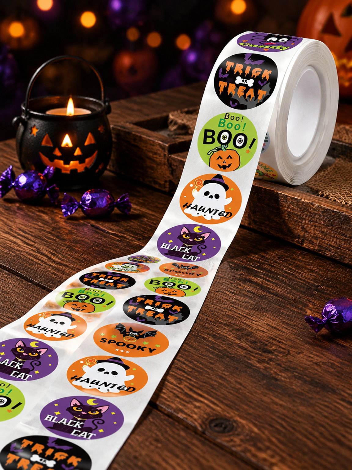 500 Halloween Sticker pro Rolle, Partyversiegelungsaufkleber für Kinder und Süßigkeitentüten