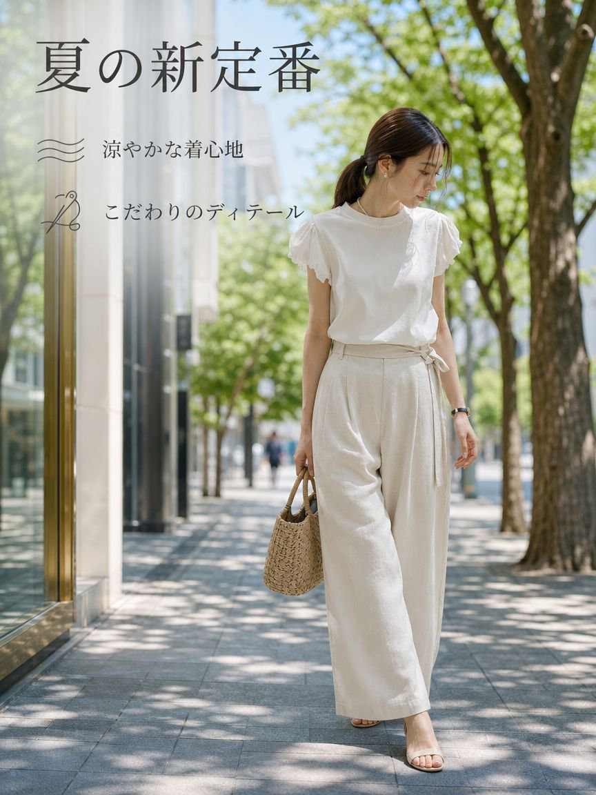 フレンチスタイルのパフスリーブラウンドネックTシャツ（レディース）、新作サマーデザイン、ユニークで洗練された、スリムに見えるトップス。