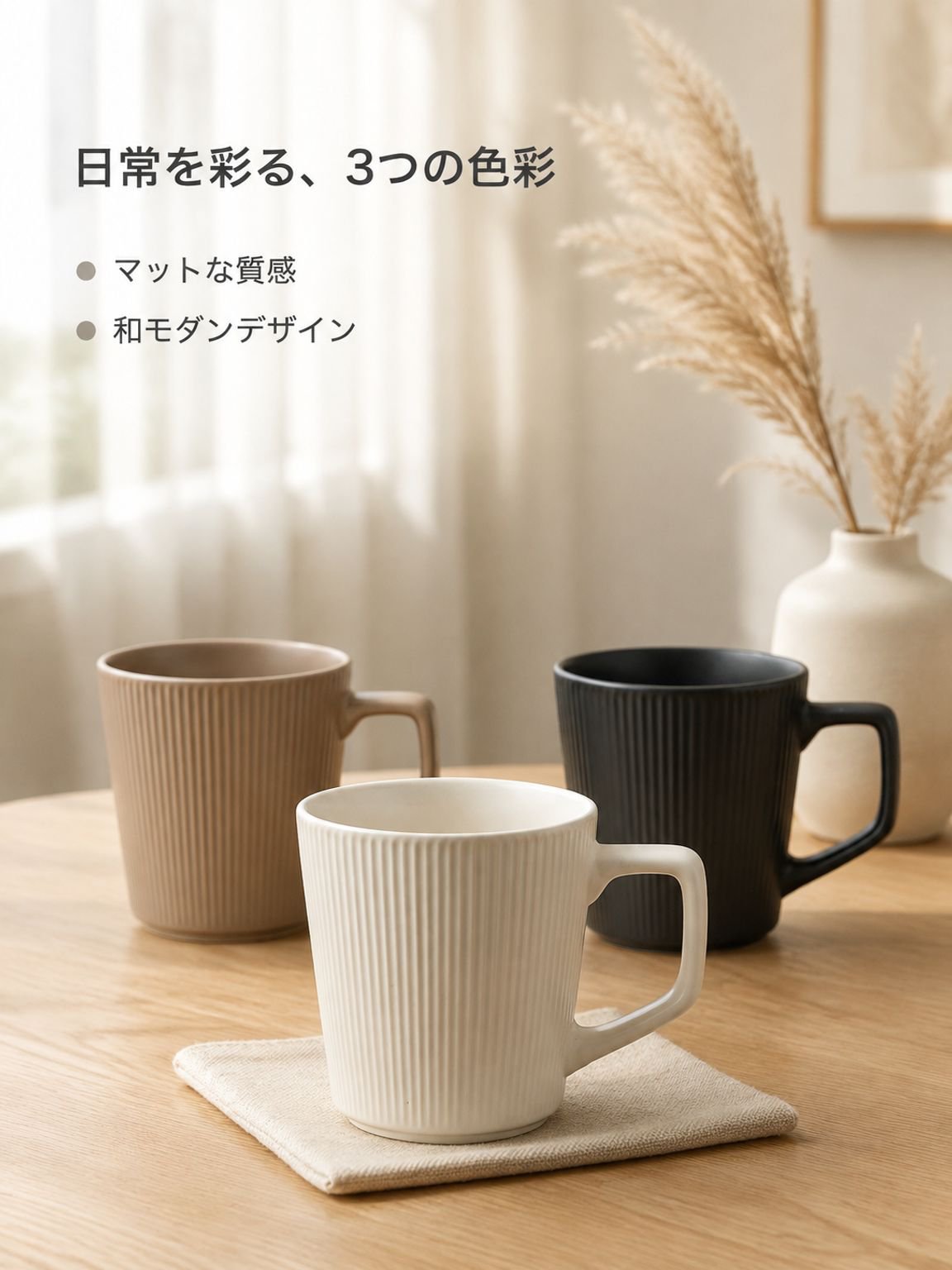 家庭用縦縞模様のセラミックカップ