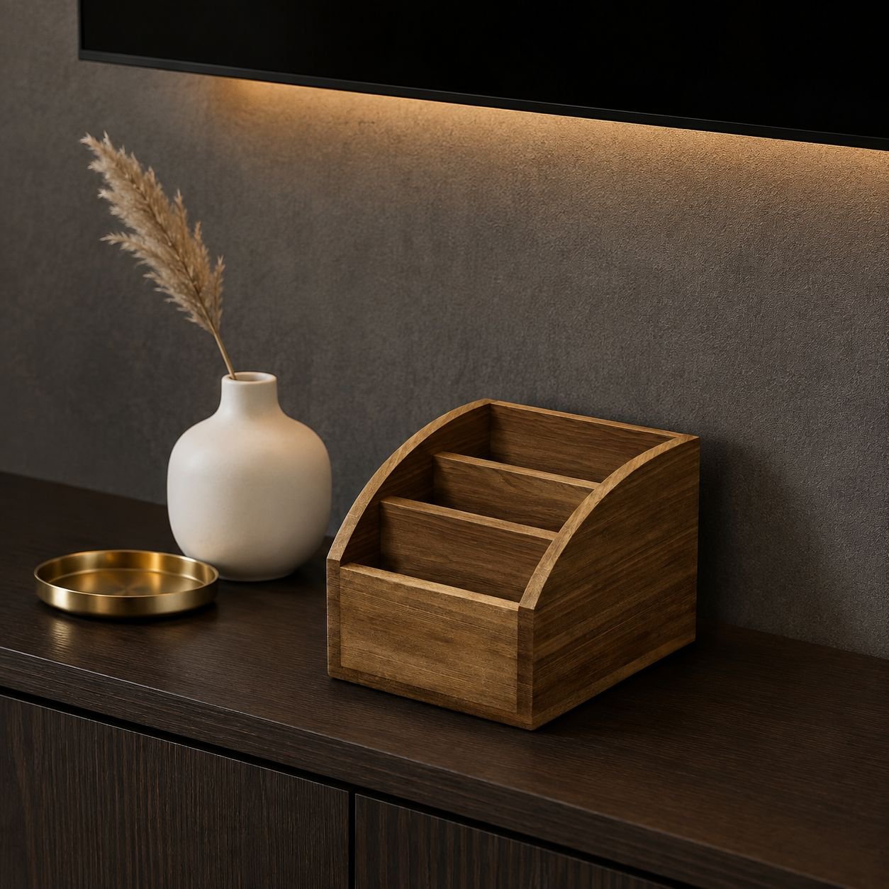 Organizador de mandos de madera multifuncional, estilo moderno