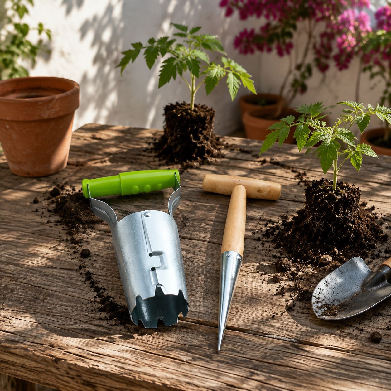 Plantador cilíndrico para trasplante de hortalizas y flores