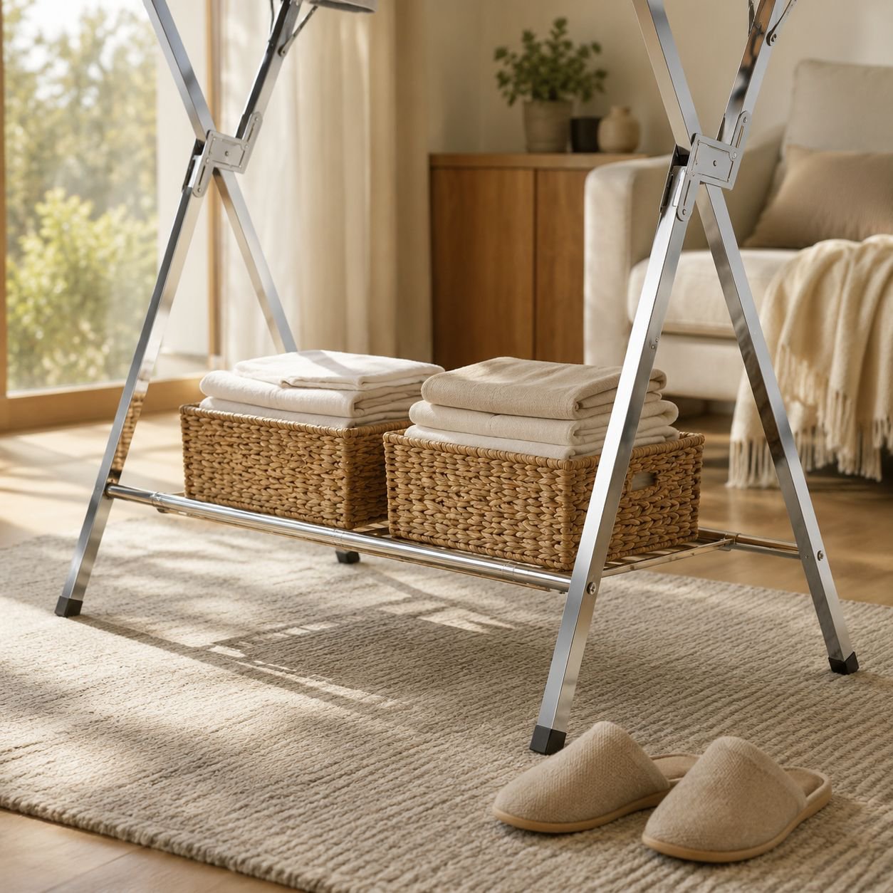Portable laundry drying rack for small spaces