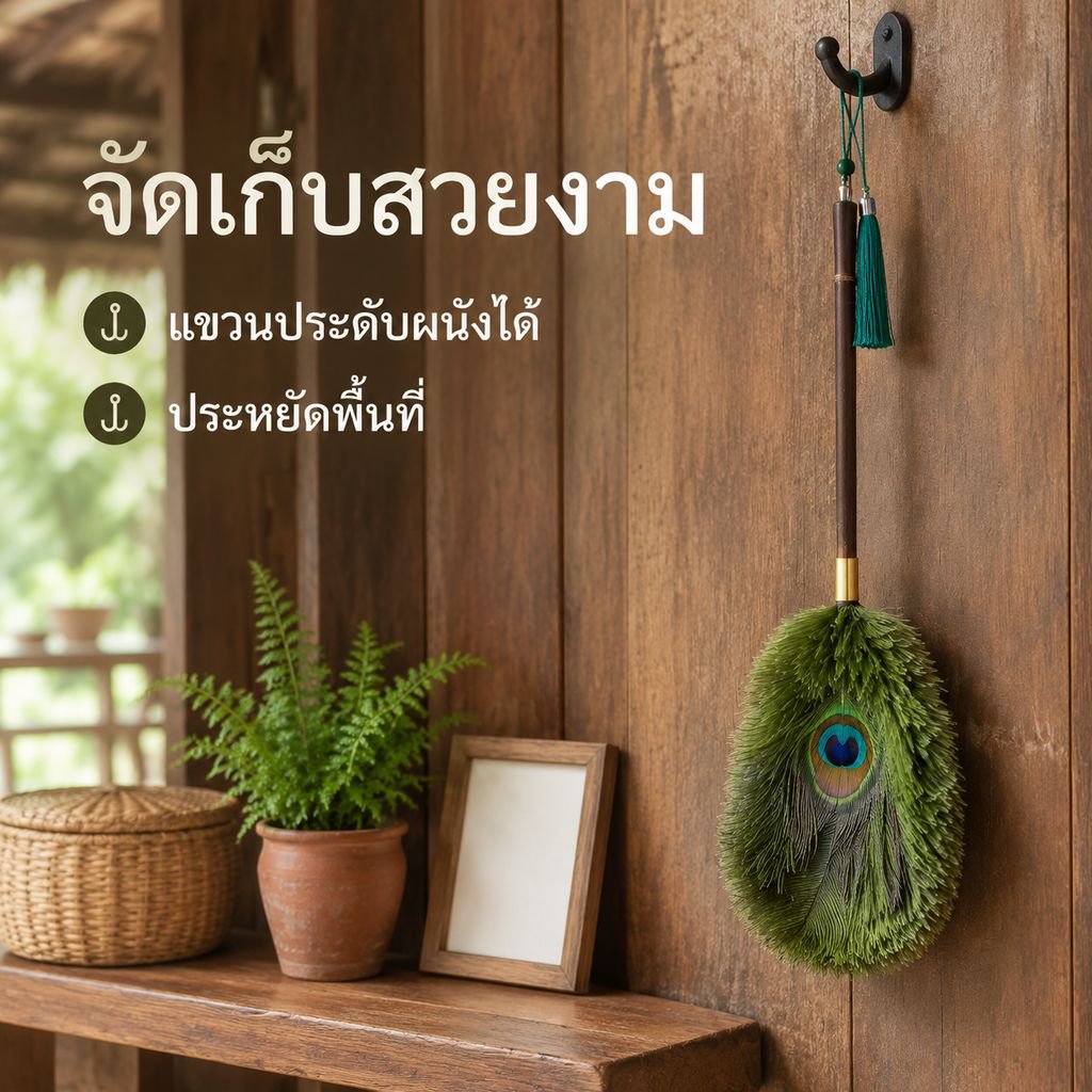 ไม้ปัดฝุ่นขนหางนกยูงสไตล์วินเทจ (มีคุณสมบัติป้องกันไฟฟ้าสถิต)