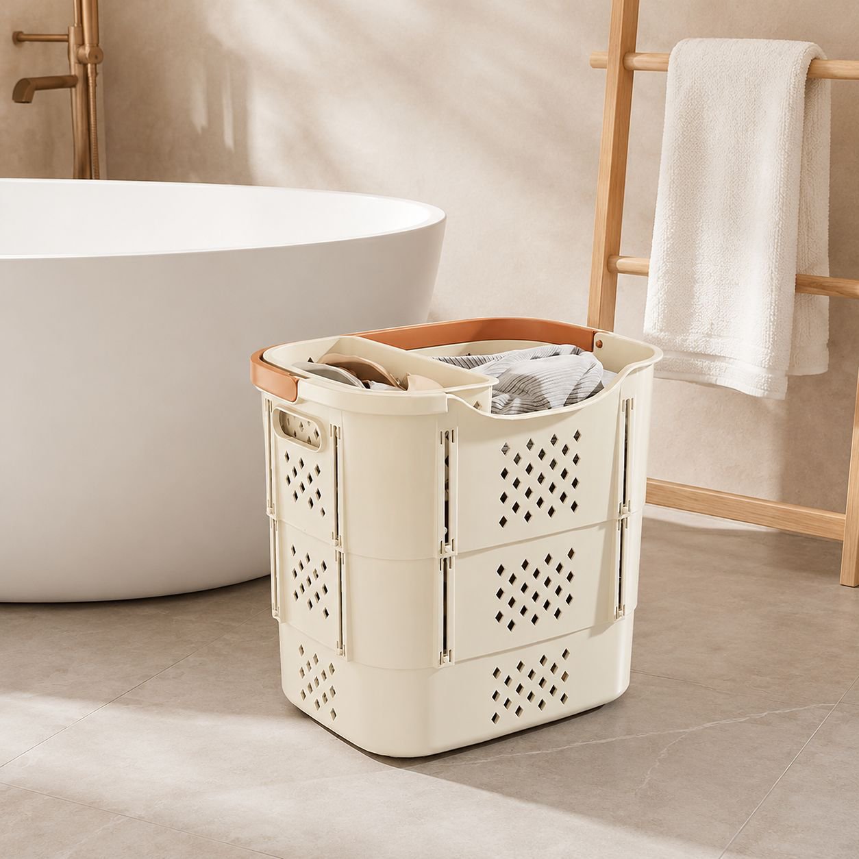 Stackable clothes organizer basket for closet storage
